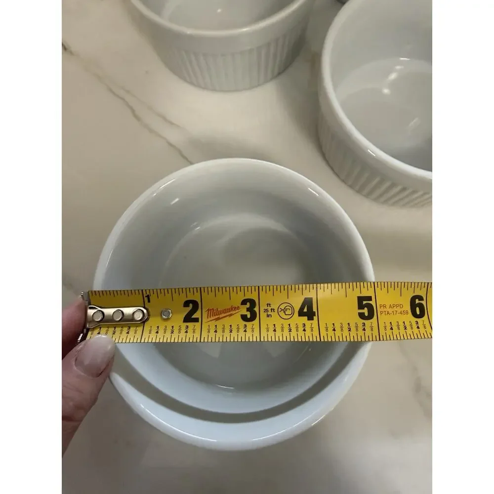 Pier 1 White Ceramic Ribbed 5 in. Ramekin Custard Souffle Dishes